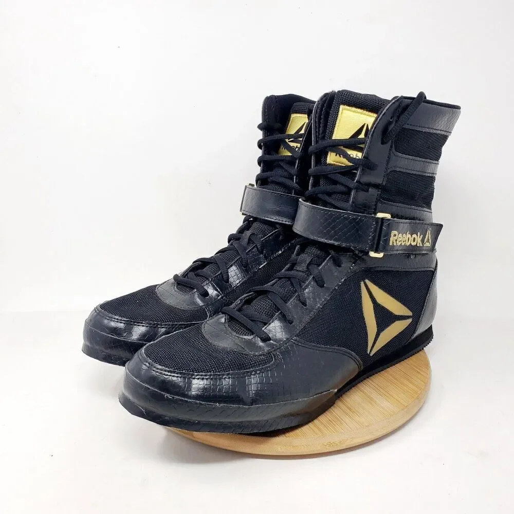 Reebok Boxing Boots Mens 11.5 Buck Black Gold Lace Up‎ Training Athletic Shoes